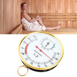 2-in-1 Sauna Thermometer and Hygrometer, Round Thermo-Hygrometer, Sauna Temperature Meter Hygrometer 10 to 120℃ Wall Mounted Hygrothermograph for Greenhouse Spa Room