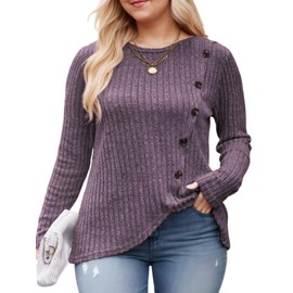 Purple Plus Size Tunic Tops for Women Classic Oversized Autumn Sweatshirts Sweaters 4X