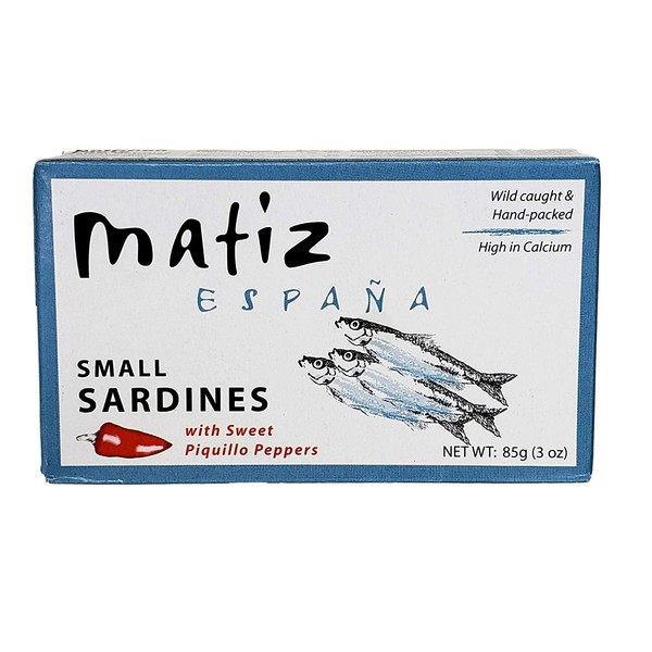Matiz Sardinillas with Sweet Piquillo Peppers - Wild Caught, Baby Sardines (3 oz. - 3 Pack)