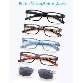 MODFANS 5-Pack Reading Glasses 2.5 Mens/Womens,Readers Comfort Spring Hinges,Sun Reader