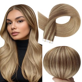 Shine Cinta En Extensiones de Cabello Humano Cinta Sin Costuras Glam de Doble Cara Extensiones de Cabello 16 Pulgadas Color Balayage 101616 Color
