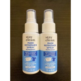 Stay Clean 2 x Face Mask Cleaner Spray Deodorizer Shield Peppermint Refresh 2oz