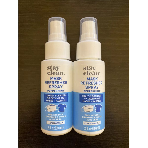 Stay Clean 2 x Face Mask Cleaner Spray Deodorizer Shield