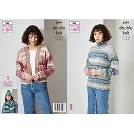 King Cole Ladies Double Knit Knitting Pattern Cardigan Sweater Scarf & Hat (5899)