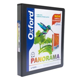Oxford PP01006CB Carpeta de Argollas Panorama Tamaño Carta con Polipropileno, Herraje "O" de 1", Color Negra