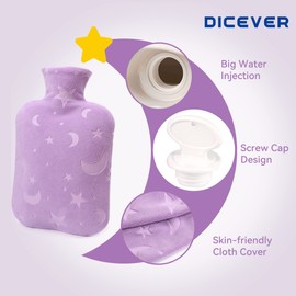 DICEVER Hot Water Bottle with Soft Cover, Hot and Cold Therapies, Hand Feet Warmer, Purple