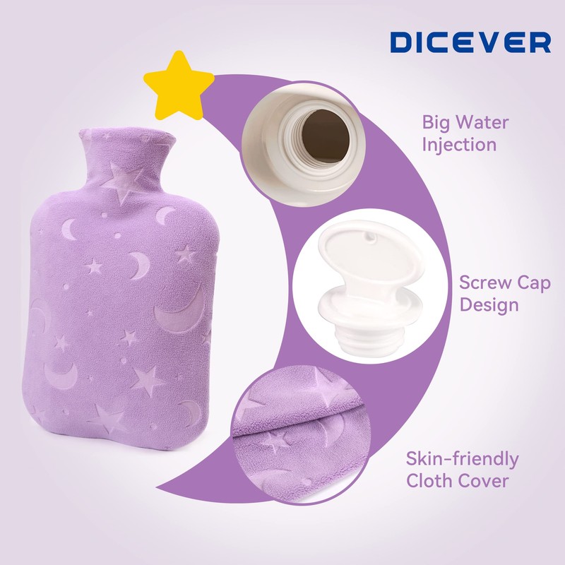 DICEVER Hot Water Bottle with Soft Cover, Hot and Cold