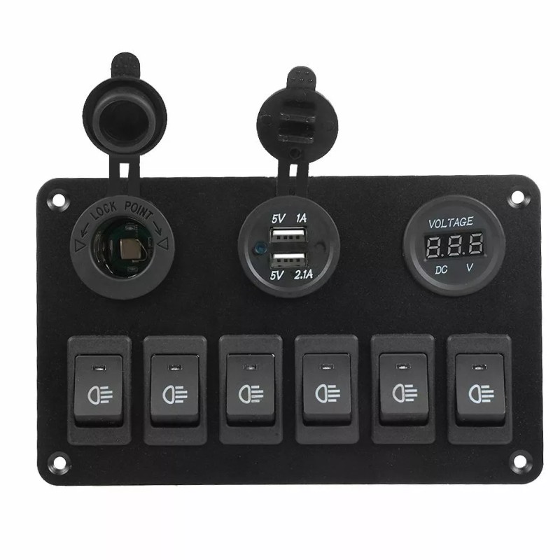 AOMINOHOMA 6 Gang 12V/24V Inline Fuse Box LED Rocker Switch