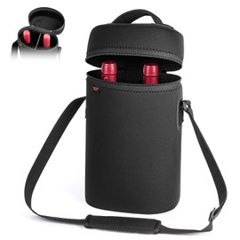 Desing Wish Double Slots Wine Carrier Tote Neoprene Insulated Wine Cooler Bag with Handle and Adjustable Shoulder Strap Portable Wine Bottle Bag for Dating/Party/Picnic/Christmas - Black