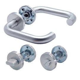 APECS Door Handles Door Handle Set Room Doors Inox Door Handle for Front Door and Interior Doors Door Fitting Round Rosette Set Stainless Steel Matt U-Model H-0203+WC, Silver