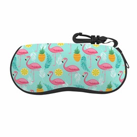 IBILIU Eyeglasses Case Pink Flamingo Pineapple Lemon Tropical Ultra Light Neoprene Sunglasses Case With Belt Clip,Soft Reading Glasses Case For Women Men