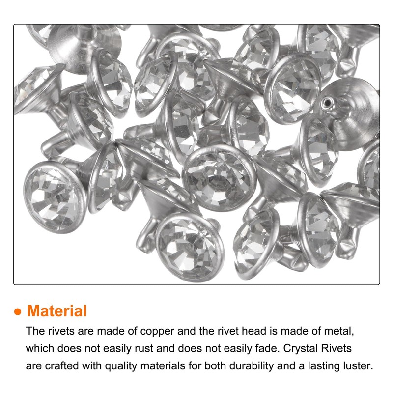 sourcing map 200pcs Crystal Rivets 10mm Rhinestone Rivets Rapid Stud