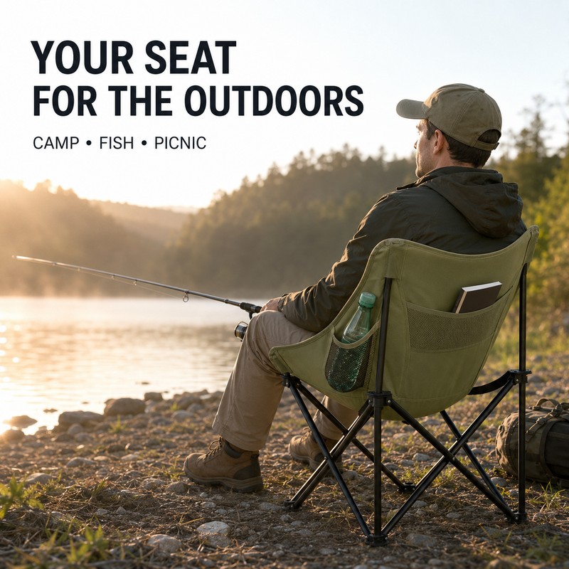 Portable Folding Moon Camping Chair with Carry Bag, 600D Oxford