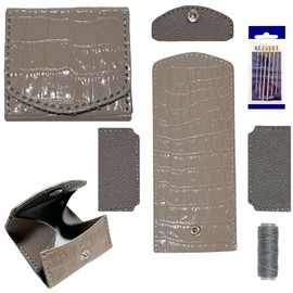 3world SW2454 Leather Craft Kit, Coin Case, Genuine Cowhide Leather, Cut, Pre-Drilled, Needles, Thread Included, Easy to Sew, Trial Entry Set, Gray