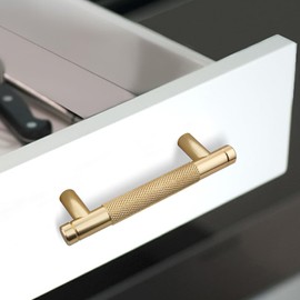 Gutuwellea 2 Pack 3 Inch 76 mm Gold Knurled Cabinet Handles Cabinet Pulls Aluminum Handles Knurled Drawer Pulls Oxidation Finish with Diamond Pattern 4" Length (3" Hole Center)