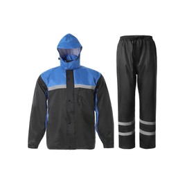 SaphiRose Men's Rain Suit High Visibility Reflective Work Rain Jacket Pants for All Sport Farm Fishing Motorcycle (Black/Royal-Blue,Small)