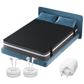 LAXVAPIU Grounding Mat for Bed Earth Connected Mat for Sleep with Grounding Plug Adapter, Cords, Conductive Mattress Pad, PU Leather with Carbon Fiber, 54x78 Inch