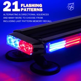 Xprite Red Blue COB LED Strobe Rooftop Flashing Light Bar Double Side Hazard Warning Beacon Police Lights w/Magnetic Base for Emergency Safety Vehicles Trucks Firefighter Traffic Cars