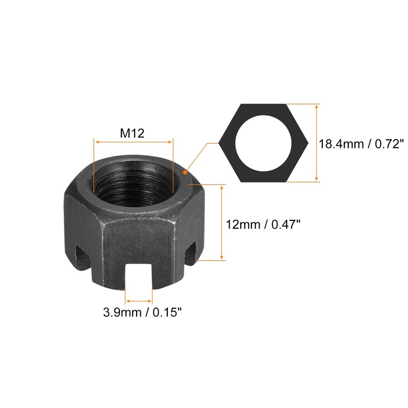 QUARKZMAN M12x1.25mm Hex Slotted Nuts Carbon Steel 4.8 Grade Hex