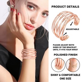 SELFWIMG Rose Gold Cuff Bangle Bracelet for Women Trendy Multi-layer Wire Warp Bangle Bracelet Adjustable Wide Open Chunky Cuff Bracelets Boho Twisted Wrist Accessories Jewelry Gifts