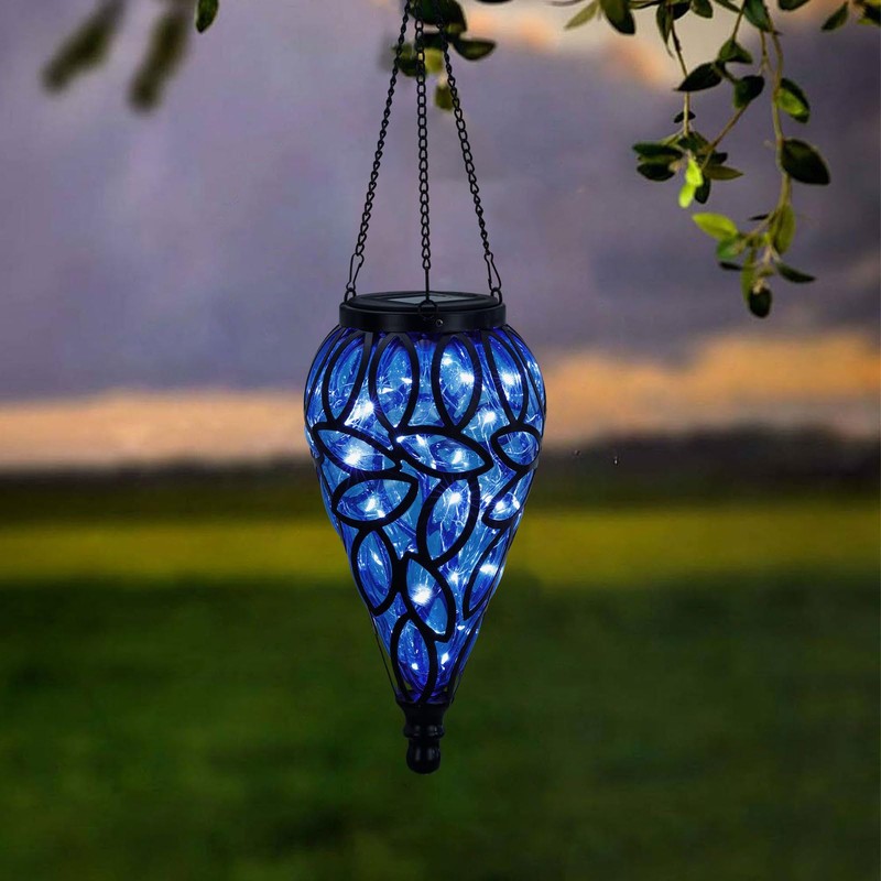 Solar Hanging Lantern Outdoor Lights, Tear-Shaped 15 LEDs Cool White
