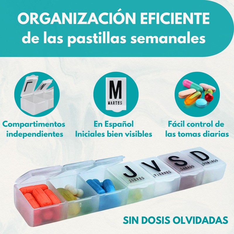 Travel Pill Box + 1 Weekly Pill Box in Spanish