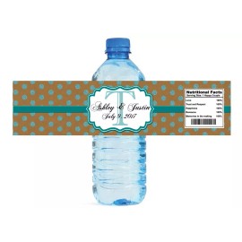 My Wonderful Labels Kraft Paper and Teal glitter dots Wedding Anniversary Party Water Bottle Labels