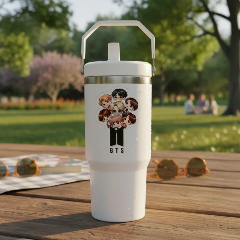 Termo Alto Acero Inoxidable Bts Integrantes Animado Kpop Blanco