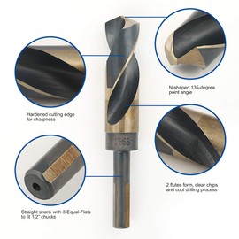 COMOWARE 1" Reduced Shank Drill Bit, HSS M2, Black & Gold Drill Bit with 3-Flat 1/2" Shank, 135° Split Point, Metal Drills Bits for Steel/Aluminum/Iron/Plastic/Wood, for Electricians & DIY