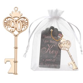 24pcs 90th Gold Key Bottle Opener 90th Birthday Party Favors, 90th Key Beer Bottle Opener Favors 90 Anniversary Souvenirs Return Gifts for Guests Party Decor Supplies