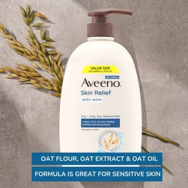 Aveeno Skin Relief Fragrance Free Body Wash, Triple Oat Formula, Gentle Daily Cleanser for Itchy Dry Sensitive Skin, Soap & Paraben Free, Soothes Skin, Dermatologist Recommended Brand, 33 fl oz