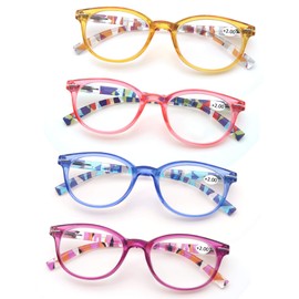 MODFANS Reading Glasses Women 4 Pack Fashion Ladies Readers 1.25 Strength,Women's for Reading Comfort Spring Hinge Arm Eyeglasses-Lightweightest Round Frame Look Stylish to Wear,Come with Pouch