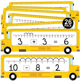 BrightenKidz 26-Pack School Bus Number Line Dry Erase Boards Cards, 14"x4", Double-Sided, Math Manipulatives for Kids, Student, Kindergarten Elementary Special Education 1st Grade Classroom Must Haves