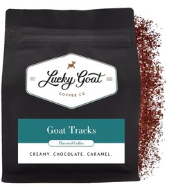 Lucky Goat Flavored Ground Coffee – Goat Tracks – Chocolatey, Caramel, Smooth, Sweet, Light Body, Low Acidity - Medium Roast, 12 Ounce Bag, 100% Arabica