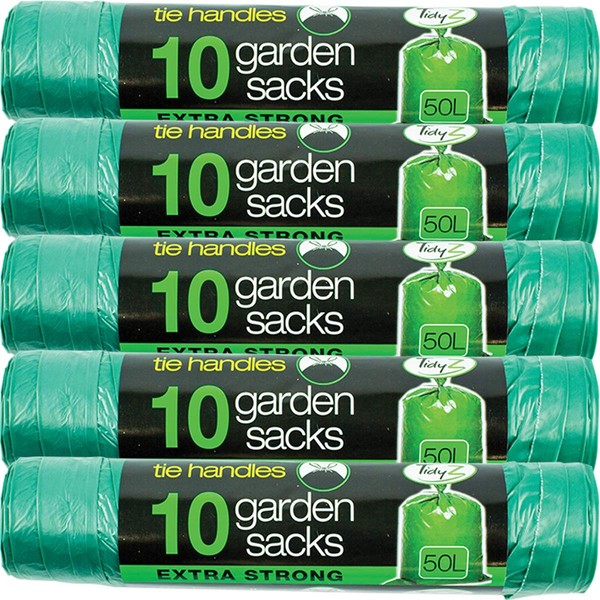 5 x 10 Packs Garden Rubbish Bags - Green Heavy