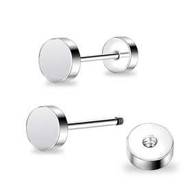 ZDE ZDE Women Earrings Flat Back Dot Earrings Titanium Hypoallergenic Cartilage Non-Nickel Earrings Studs for Sensitive Ears Simple Classic Screw On Stud Earring (Silver, 5MM)