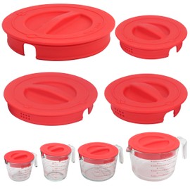 4 Pack Silicone Replacement Lids, Respectively Fits Pyrex 1-Cup, 2-Cup, 4-Cup & 8-Cup Tempered Glass Liquid Measuring Cups, Reusable & Food-Grade, Dishwasher & Microwave Safe (Cups not Included)