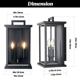 ZSMAIKU Large Outdoor Sconce Garage Lights Modern Outdoor Wall Light Exterior Wall Lantern Lights for House,Front Porch,2-Light Patio Wall Light Fixture with Thick Glass Shades E12 Waterproof 1 Pack