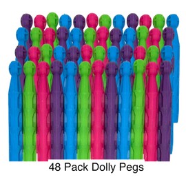 48pk Plastic Dolly Pegs For Washing Line | Strong Heavy Duty Laundry Pegs Clips Clothes | Extra Strong Grip, Weather-Resistant, Ideal for Drying Outdoors or Indoors (Plastic Dolly Peg, 48 Pack)