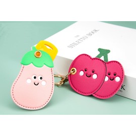 Leather Anti-Lost Keychain Case Cover for AirTags Tracker Holder, Anti-Drop Scratch Cute Cherries AirTag Holder with Keychain Accessories for Women Kids Pets Backpacks (Cherry)