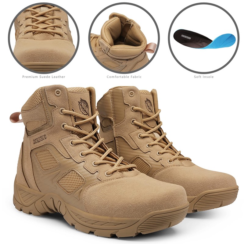 derlychug Men's Tactical Military 6 Inches Combat Side Zip Boot