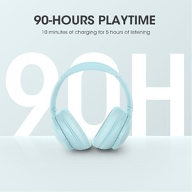 DOQAUS Bluetooth Headphones Over Ear, 90H Playtime Bluetooth 5.3 Wireless Headphones, 3 EQ Mode, HiFi Stereo Bass Headphones Wireless, Soft Earmuff, Foldable Headphones for Phone/PC(Blue)