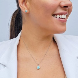 Real raw larimar jewelry set with 925 sterling silver real gold plated birthstone necklace and earring set gift for her by Uniquelan Jewelry (Larimar, white-gold)