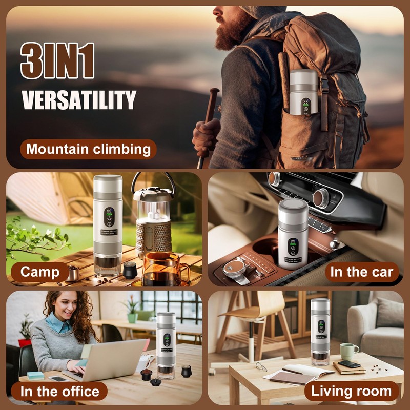 Ceshu Portable Coffee Machine w/ 2 Rechargeable Batteries, 8 Cups,