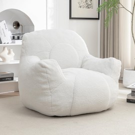 Ball & Cast Tufted Bean Bag Chair with Filler,Soft Stuffed Memory Foam Beanbag Sofa,Fluffy Lazy Couch for Adults,Comfy Cozy Design for Dorm,Apartment,Living Room,Easy Clean,White
