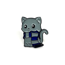 Blue Scarf Grey Cat Wizard School Metal Enamel Pin Badge, Metal