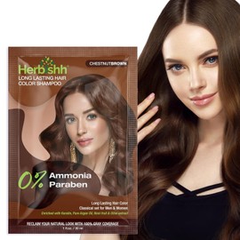 Herbishh Travel Pack Hair Dye Color Shampoo in Sachet + 1pc Argan Hair Mask Sachet (Chestnut brown, 1 sachet)