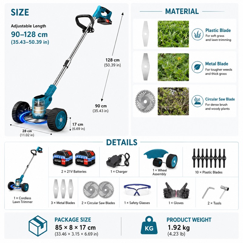 Cordless Weed Trimmer for Yard Care – 21V Adjustable Grass