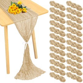 24 Pack Cheesecloth Table Runner 20 x 120 inch Cheese Cloth Table Runner Bulk,Romantic Boho Sheer Gauze Fabric Table Runners for Wedding Reception,Party,Bridal Shower Table Decor(Beige)