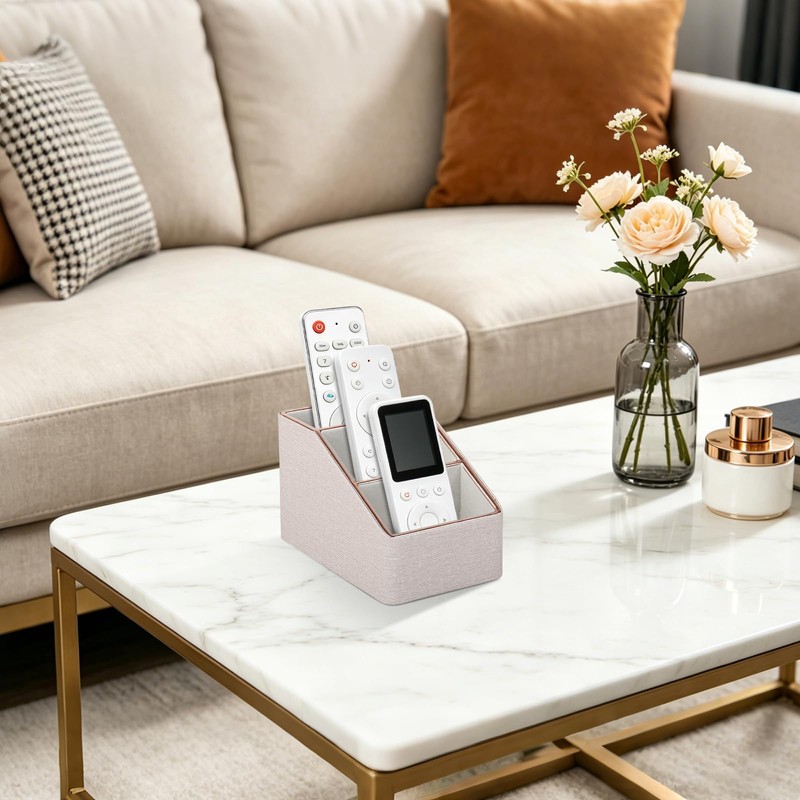 Rose Gold Edge Inlaid Leather Desktop Organizer, Remote Control Holder,Nightstand